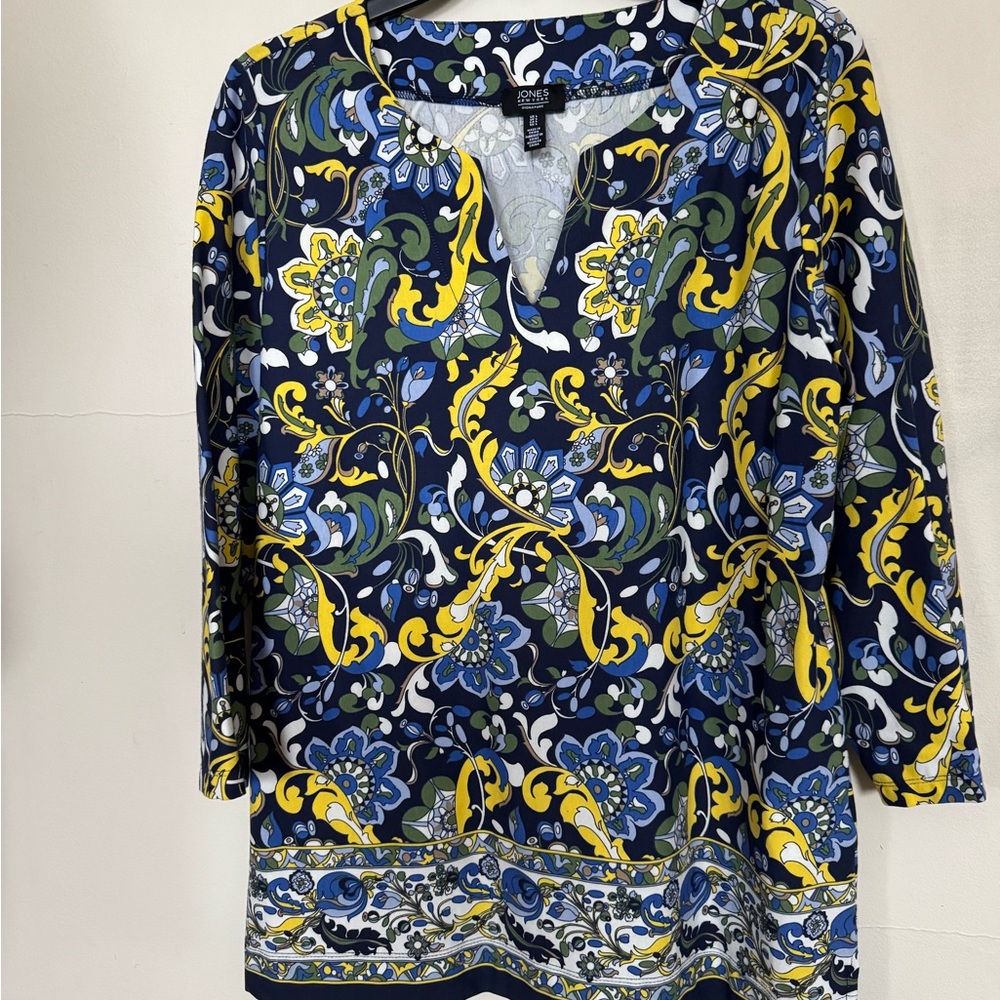 Jones New York Blue and Yellow Floral Tunic